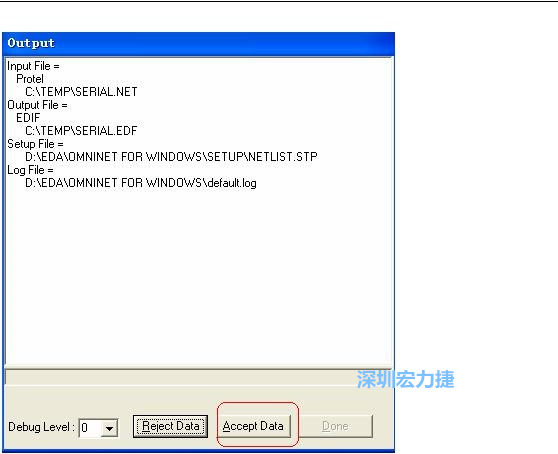 系統(tǒng)彈出一個輸出窗口，點擊 Accept Data。完成后點擊“確定”，再點擊“Done”關閉輸出窗口。退出 Omninet for Windows。